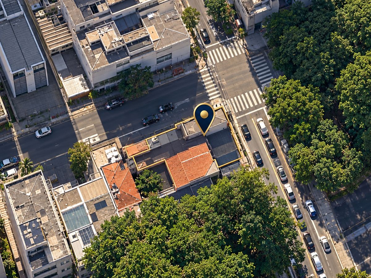 Vista aérea da região do escritório em São Paulo, com o prédio destacado